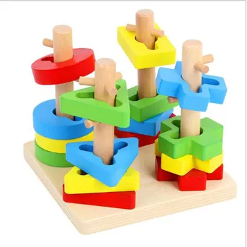 

1set high quality Early childhood children's educational toys wooden pole geometry shape intellige learning tools Toys & Games