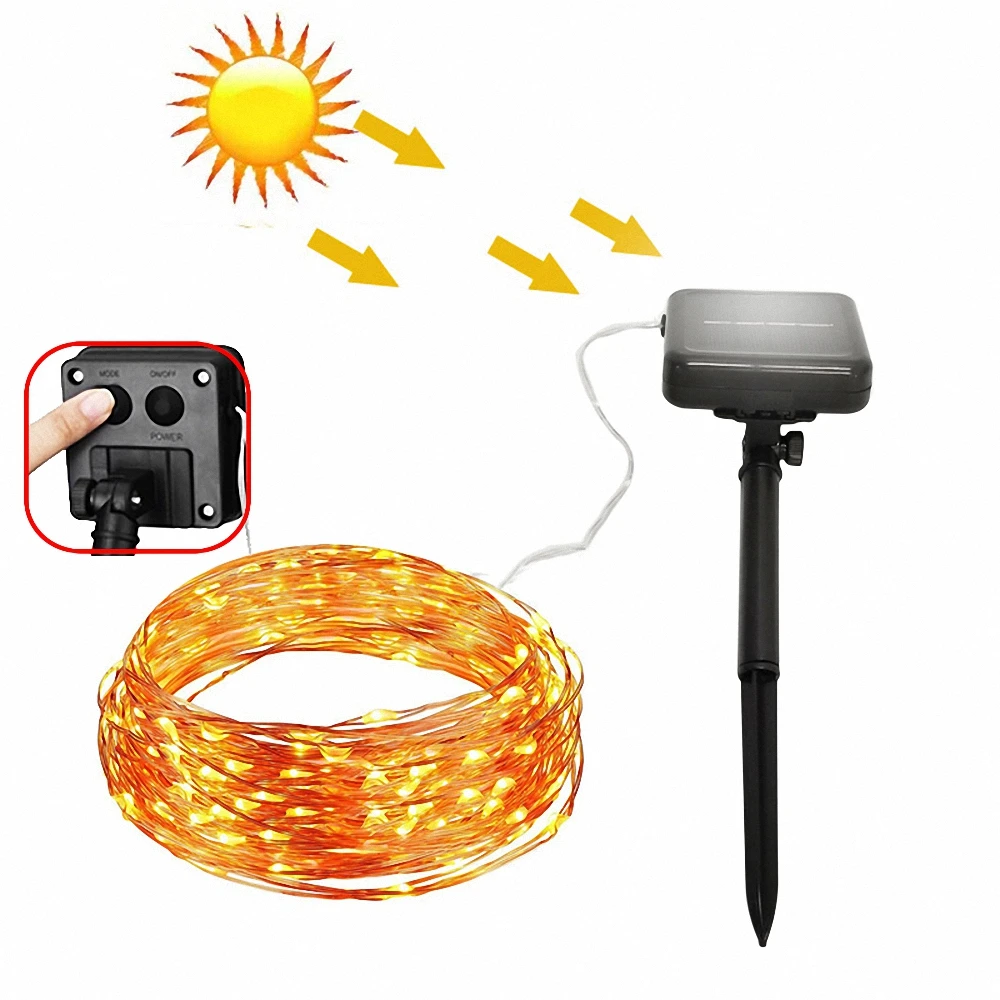 

8 mode 5M 50LEDs/ 10M 100LEDs/20M 200LEDs solar powered LED Copper Wire lighting Outdoor holiday Garden party Christmas decor
