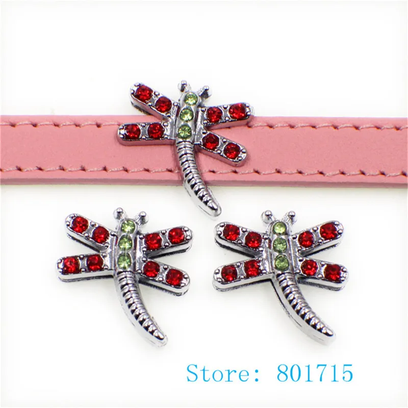 

new arrival 10pcs 10mm colorful Rhinestone dragonfly Slide Charms Fit 10mm Pet Collar DIY Necklace & Bracelet keychains SL503