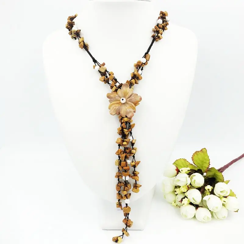 

Natural Stone Picture Jasper, Ocean Agate Flowers,Freshwater Pearl with Jade Toggle Clasp Necklace approx 60cm Women Jewelry