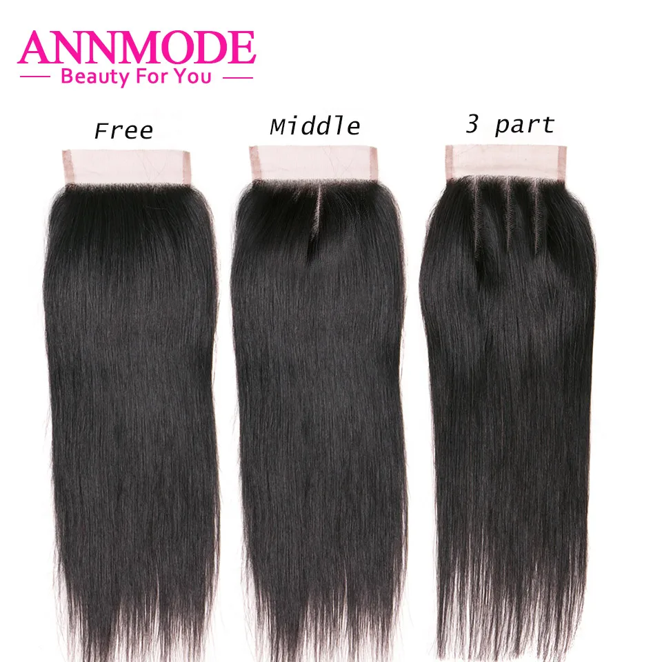 Annmode 2/3/4 Bundles Brazilian Straight Hair With Lace Closure Non Remy Hair Extensions Human Hair Bundles With Closure