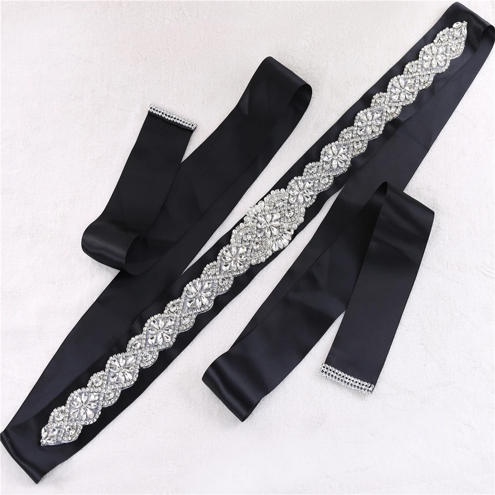 Fashion Crystal Women Wedding Belts Beaded Ribbon Waistband Shiny
