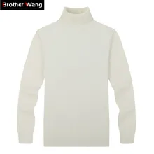 Бренд Brother Wang, мужские повседневные пуловеры, свитер, классический стиль, хлопок, Тонкий деловой свитер с высоким воротом, мужской черный, белый