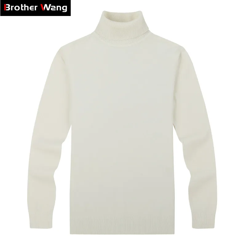 

Brother Wang Brand Men's Casual Pullovers Sweater Classic Style 100%Cotton Slim Business Turtleneck Sweater Male black white