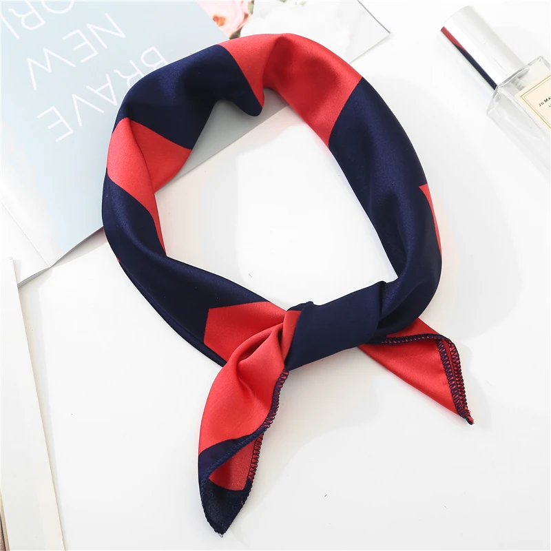 New Summer Luxury Brand Silk Square Scarf For Women Plaid Shawls and Wraps Fashion Print Small Hair Neck hijabs foulard