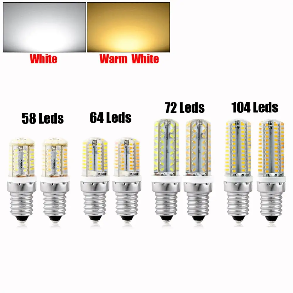 

Mini E14 LED Lamp 58 64 72 104 Leds 220V Ultra Bright LED Corn Bulb SMD3014 360 Beam Angle Replace Halogen Chandelier Lights
