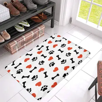 

Cute Dog Bone, Paw Print and Red Heart Indoor Doormat Latex Backing Non Slip Door Mat Entrance Rug 30"(L) x 18"(W)