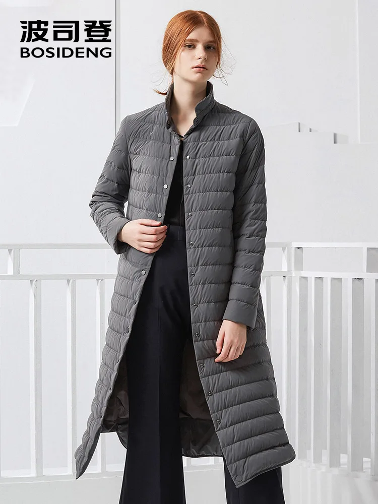 

BOSIDENG white goose down jacket women's over knee long down coat fashion collar button high quality down outerwear B70133004V
