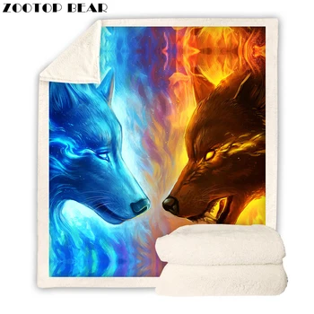 

3D Print Blanket Ice Fire Wolf Sherpa Blanket on Beds Kids Cartoon Plush Throw Blanket Sofa Cover Artist Collection Thin Quilt