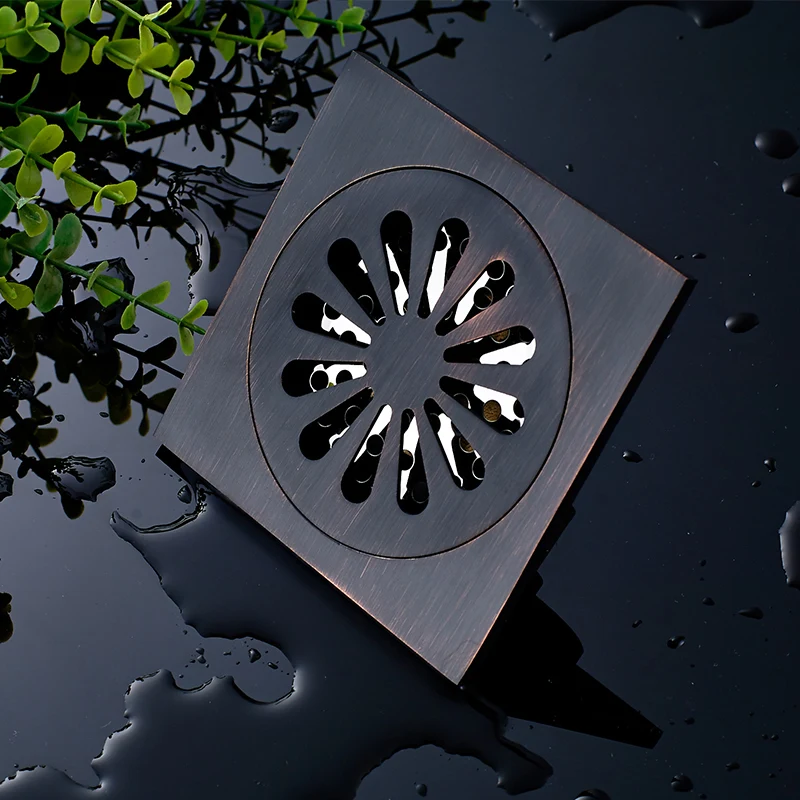 

Black Copper Core Deodorant Floor Drain Toilet Washing Machine Dedicated Bronze Oil Carved Bathroom Accessories