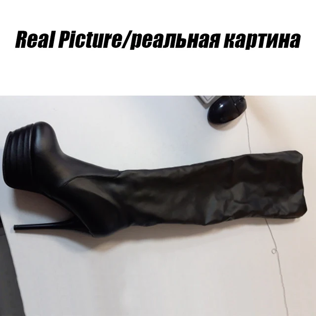 BONJOMARISA Plus Size 32-46 Fashion Over Knee Thigh High Boots Women Winter Spring Sexy Thin High Heels Platform Shoes Woman -