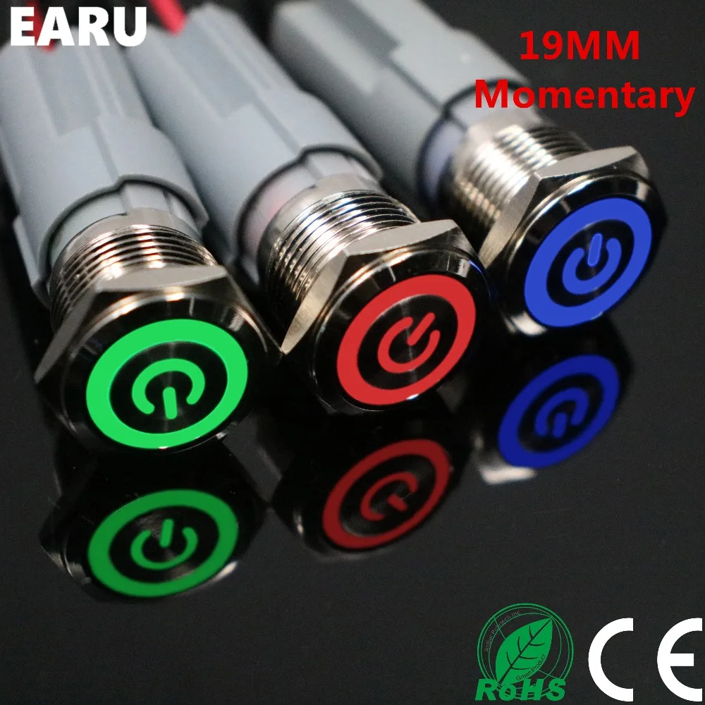 

19mm Metal Stainless Steel Momentary Push Button Switch LED Lamp Light 5V 12V 24V 220V Waterproof Car Auto Engine PC Power Start