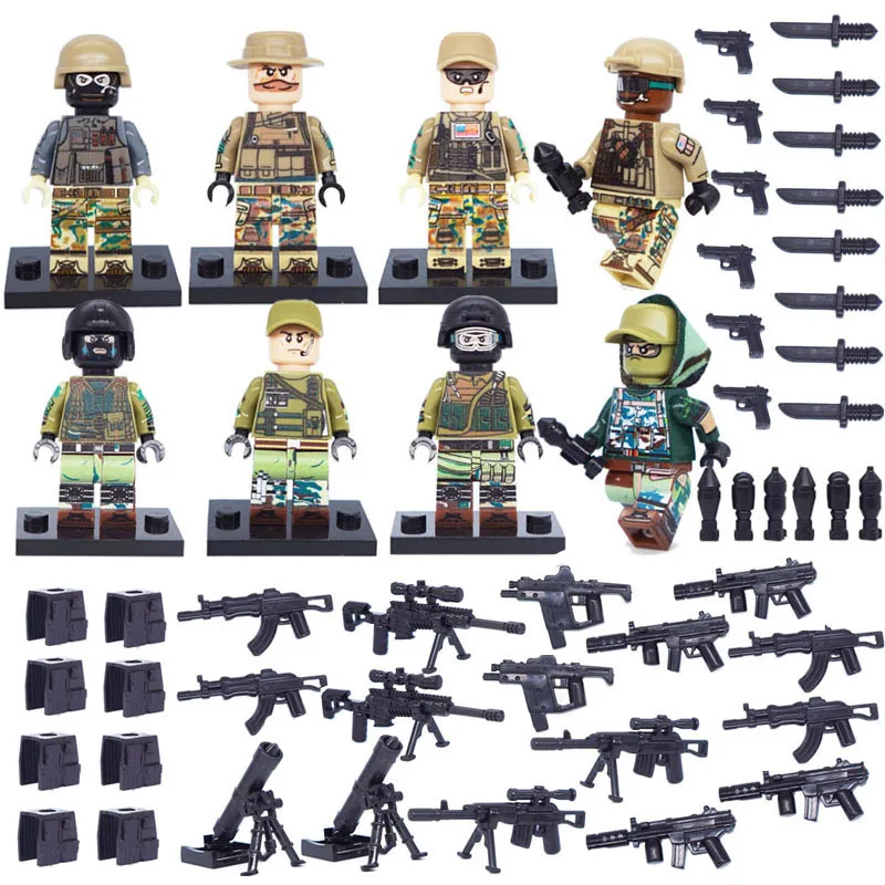 8pcs/set ABS Camouflage Marine Corps Anti-terrorism Investigation Elite Special Forces Army People Building Blocks Toys Gifts | Игрушки и