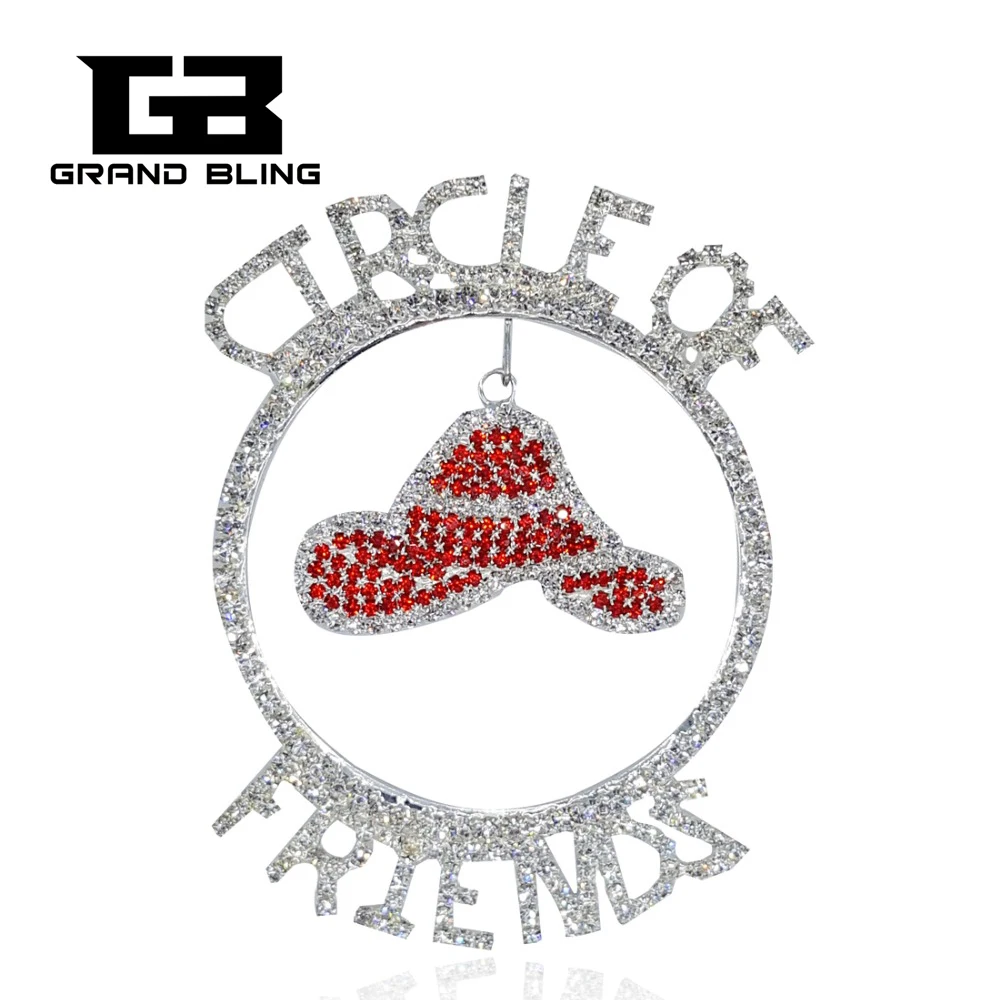 

Awesome Rhinestone Jewelry to Fashion Ladies "CIRCLE OF FRIENDS" Word Pin with Hanging a Red Hat Charm FREE SHIPPING