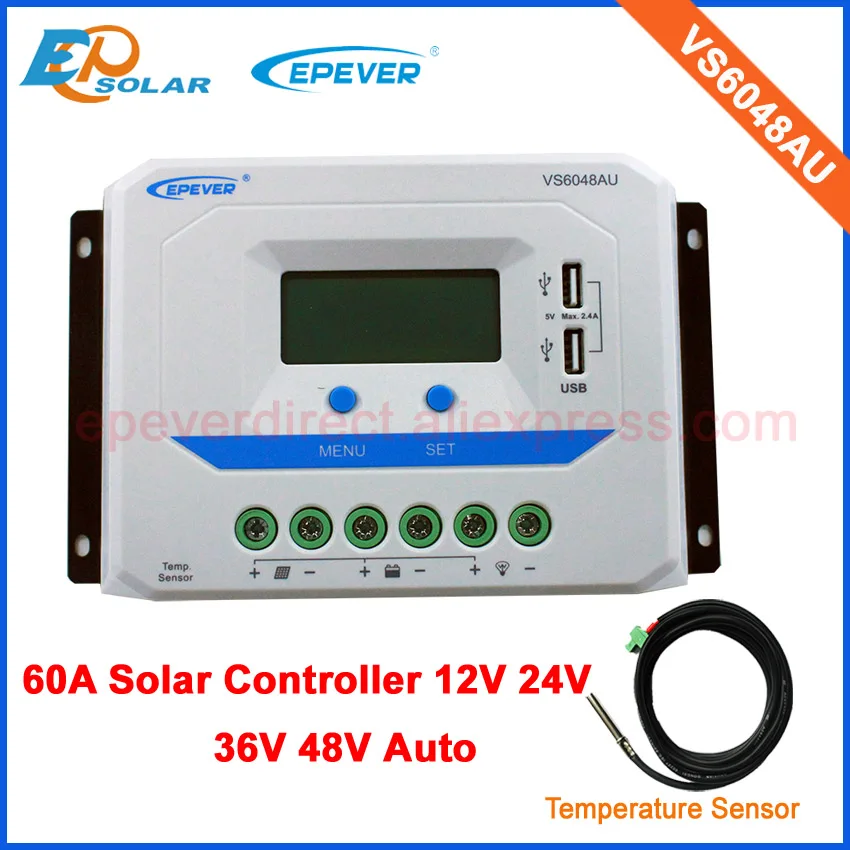 

VS6048AU 60A 60amp PWM Solar Charge Controller with temperature sensor USB terminal output charge for electronic device in home