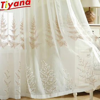 

Leaves Embroidered Tulle Curtains for Bedroom Coffe White Tree Curtains for Living Room Chrismas Tree Yarn Drapes WP257#30