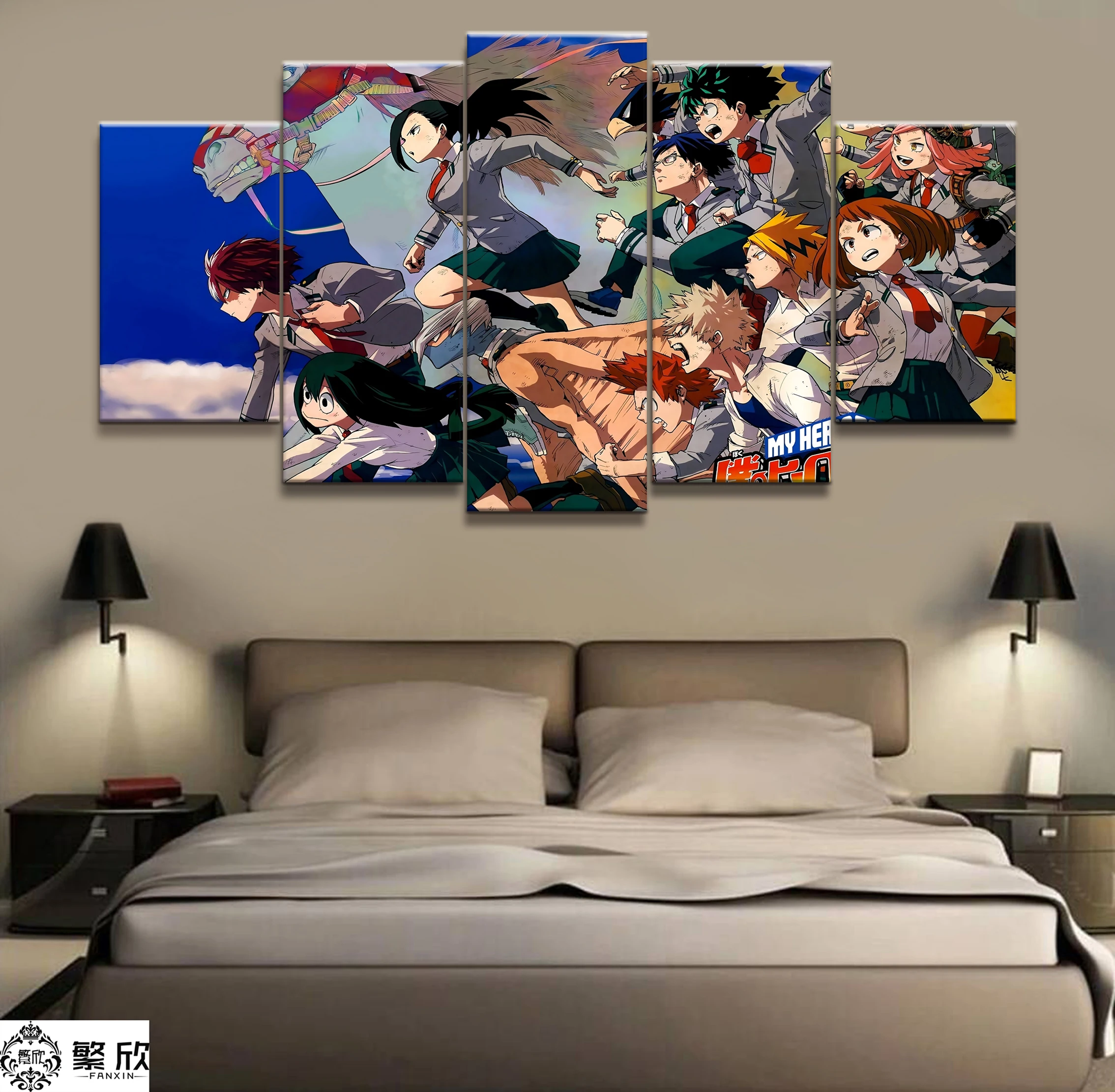 

Wall Art Poster Painting Modular Pictures For Living Room Decorative Pictures Canvas Printed 5 Panel My Hero Academia Animation