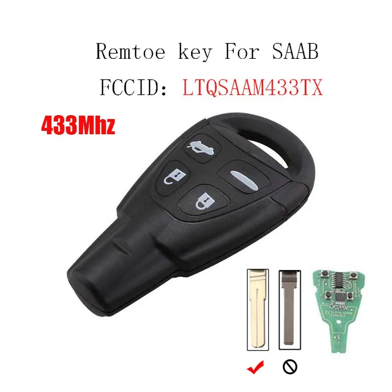 

433/315Mhz 4Buttons Remote Key Fob PCF7946 Chip For SAAB 9-3 9-5 2003-2010 Replacement for LTQSAAM433TX 3659-SAAM433
