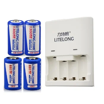 

4pcs(2PCS CR2+2PCS CR123A) battery 3v CR2 880mAh CR123A 1300mAh rechargeable LiFePO4 battery lithium battery with charger