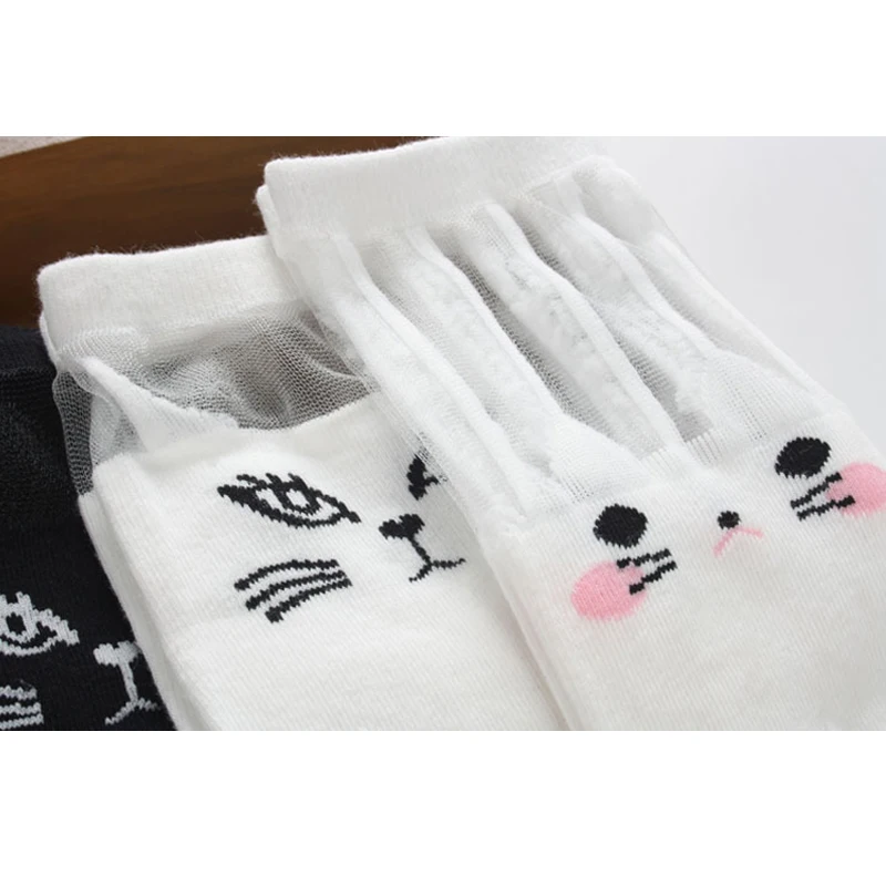 Черные и белые кружевные Гольфы с рисунком кота для маленьких девочек новое поступление детских носков милые длинные хлопковые детские носки, Лидер продаж