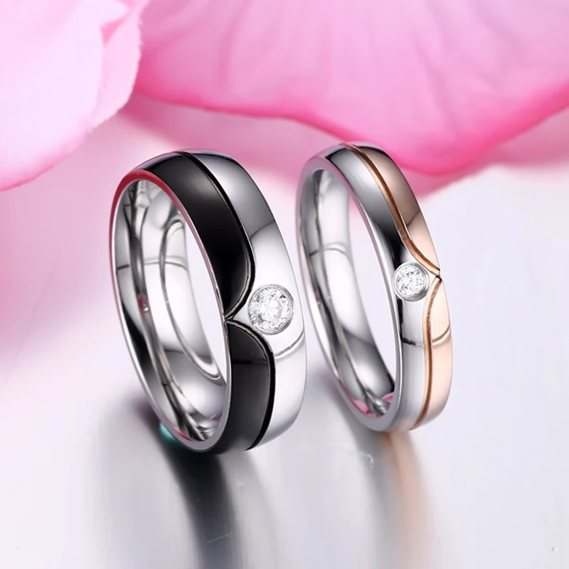 Couple Ring Quality Stainless Steel Ring with Gun Black/ Rose Gold Color for Men and Women Wedding Band Love Ring