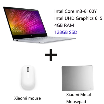 Xiaomi Laptop Air 12,5 ''Intel Core M3-8100Y двухъядерный ноутбук 4 ГБ ОЗУ 128 Гб SSD Двухдиапазонная HDMI Windows10 1080P HD камера - Цвет: M3 128GB Set3