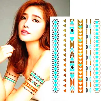 

Flash Tattoos Gold Silver Metal Temporary Tattoos cool Gold green bracelet Tattoo makeup girl cover scar Wholesale fake tattoo