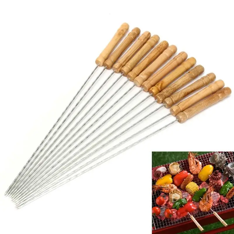 12Pcs Stainless Steel Metal Barbeque Skewer Needle BBQ Kebab Stick