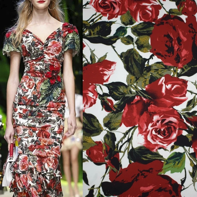Rose Flower Printed Cotton Fabric Fashion Spandex Satin Fabrics Cheap Tissu au Metre Reactive Dyes Tecido 1 Rose Flower Printed Cotton Fabric Fashion Spandex Satin Fabrics Cheap Tissu au Metre Reactive Dyes Tecido 1