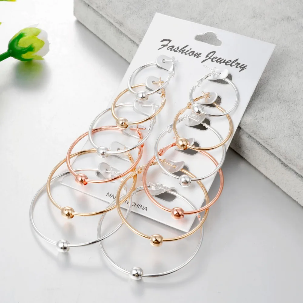 

New Arrival Exaggerated Earrings For Women 6 Pairs/Set Multi Styles Gold Silver Small Big Circle Hoop Earrings Brincos