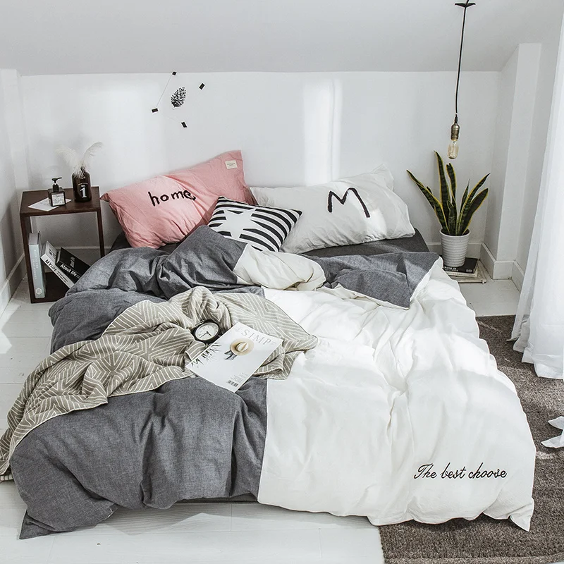 

AB Side Bedding Set Cotton King Duvet Cover Set Simple Gray 3/4pcs BedClothes Adult Bed Set Man Duvet Flat Sheet Pillowcase