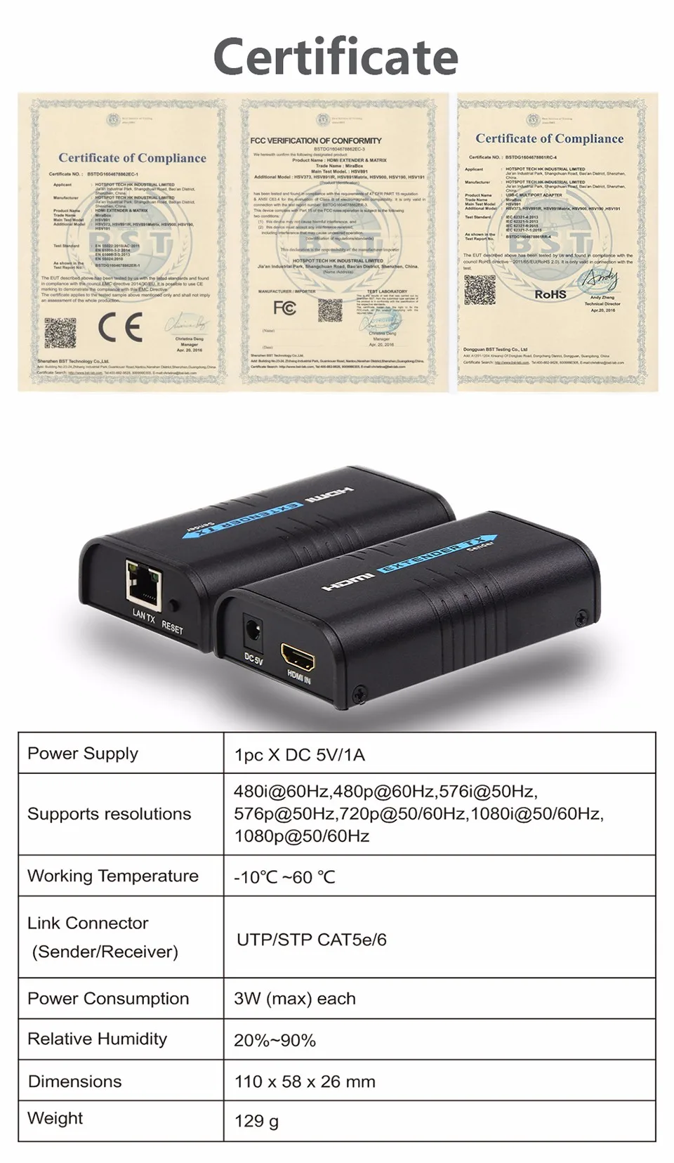 HSV373 HDMI extender TX over TCP/IP UTP/STP CAT5e/6 Rj45 LAN HDMI splitter support 1080p HDMI extender work like hdmi splitter
