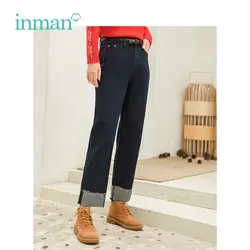 Инман 2018 Зима Новое поступление женский хлопок средняя талия повседневные дикие модели прямые джинсы