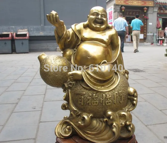 

Chinese Buddhism Folk pure Brass Happy laughter Maitreya Buddha on gourd statue