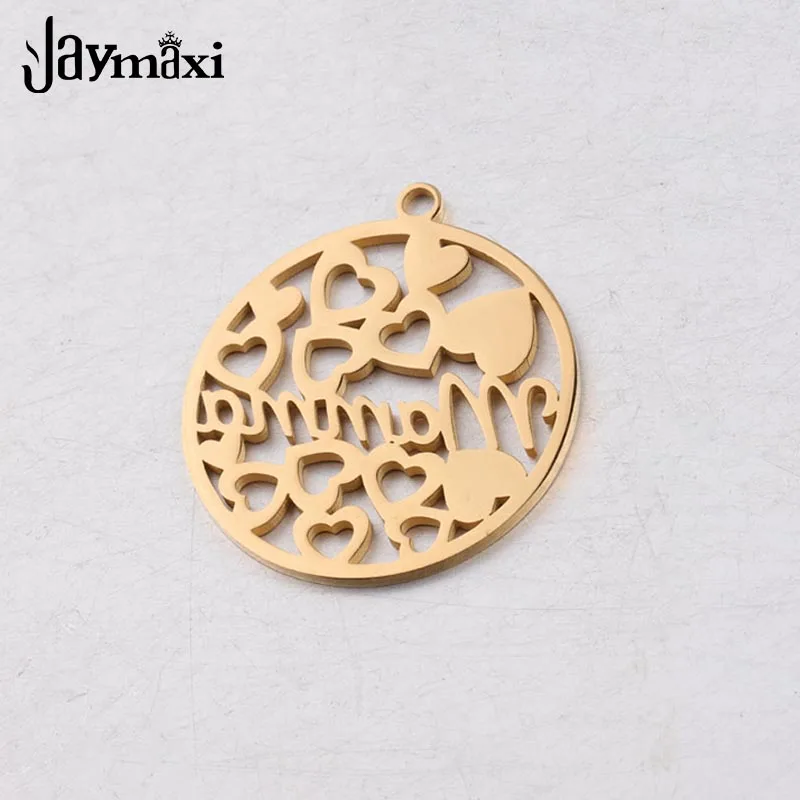 Jaymaxi Love Hearts Mamma Charms High Polished Stainless Steel 20mm 25mm Round Hollow Heart Charm For Mom Gift 20Pieces/lot | Украшения и