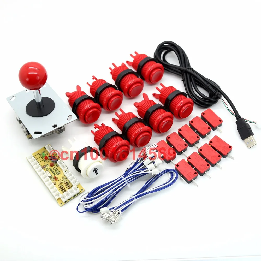 

Arcade Game DIY Kits Parts 5V Zero Delay USB Encoder PC Board + 9 x Push Button + Joystick for Mame Games & Fighting Games - Red
