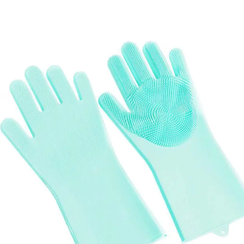 Волшебные силиконовые резиновые перчатки для мытья посуды кухонный предмет Противоскользящие силиконовые перчатки для очистки Бытовая щетка для чистки - Цвет: Зеленый