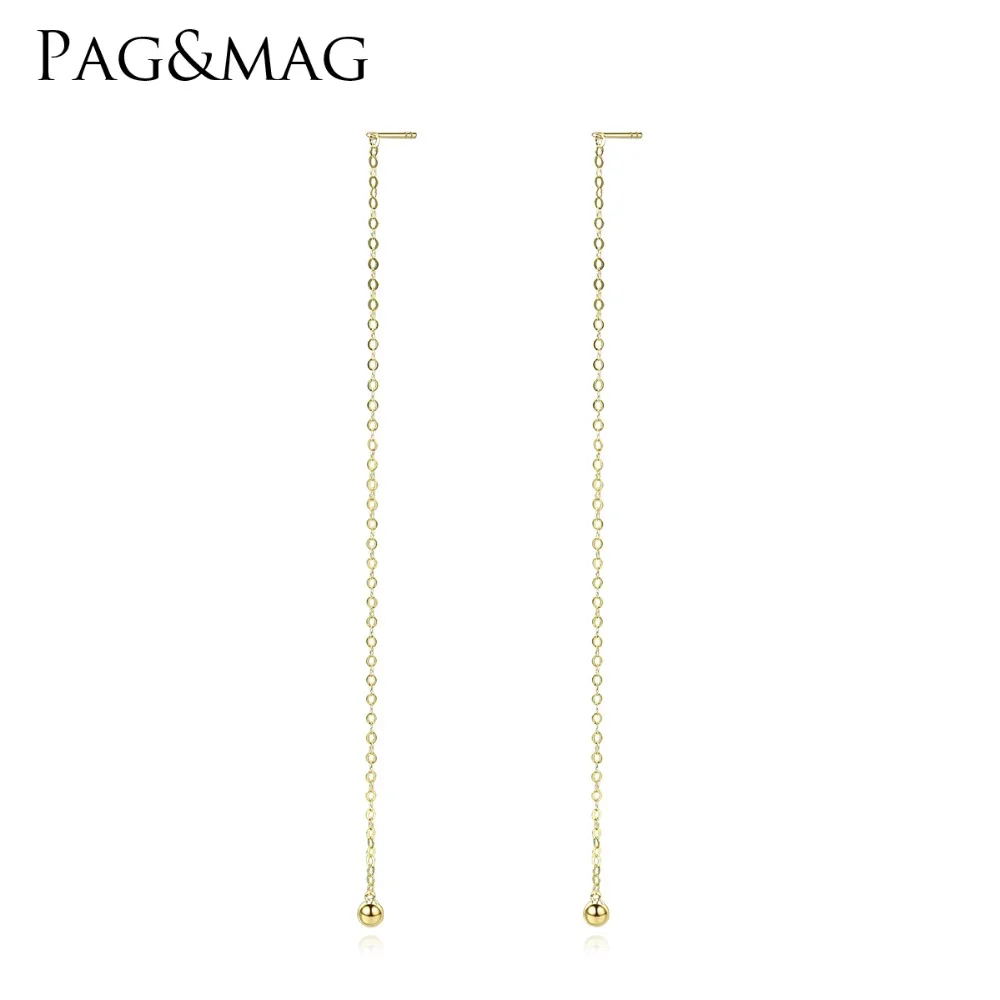 PAG&MAG Exquisite Pure 18K Gold Link Chain Design Drop Earrings for Women Luxury Long Dangle Earring Fine Jewelry Elegant Gifts PAG&MAG Exquisite Pure 18K Gold Link Chain Design Drop Earrings for Women Luxury Long Dangle Earring Fine Jewelry Elegant Gifts