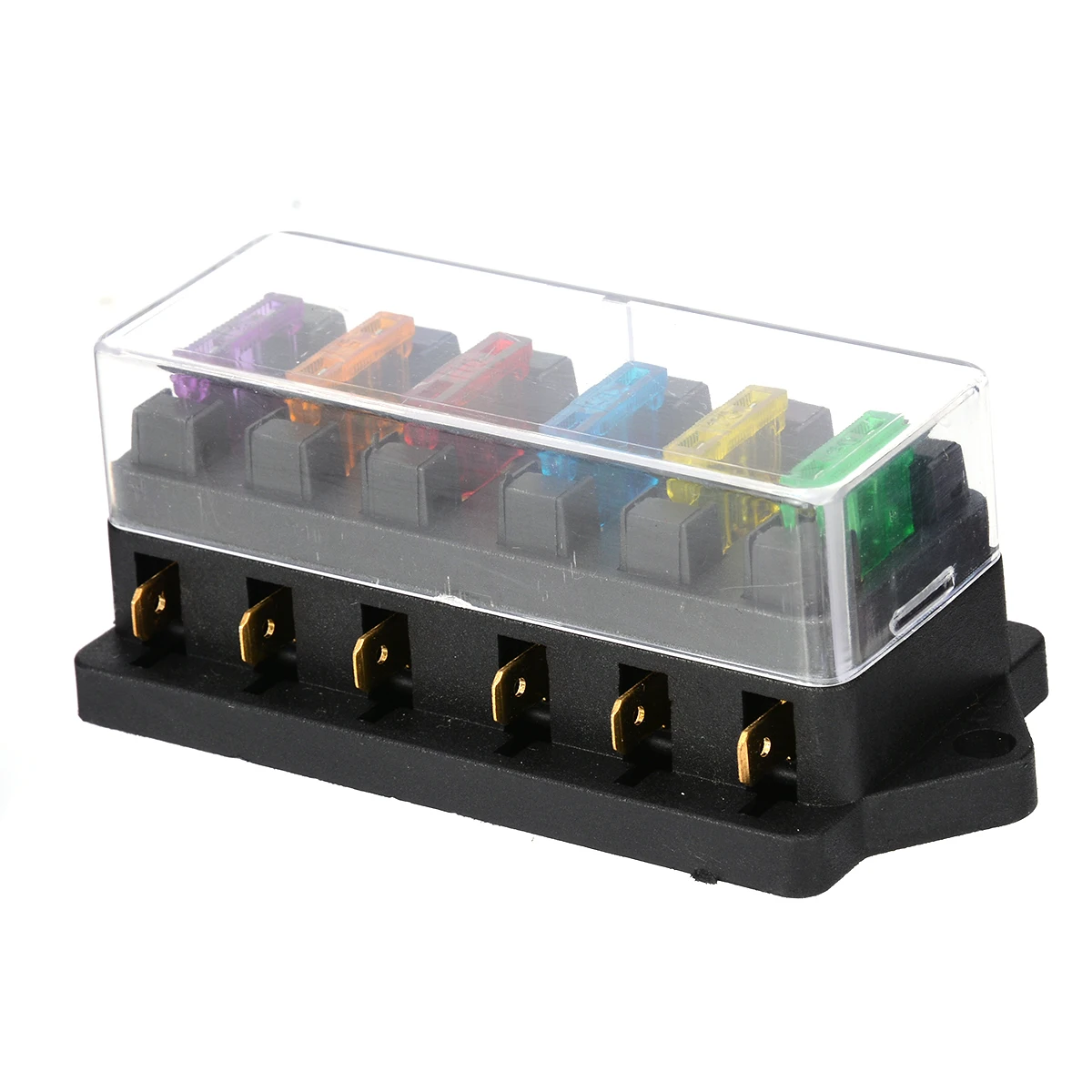 6 Way Circuit Standard ATO Blade Fuse Box DC 12V/24V Car Fuse Block Holder with 6pcs 3A-30A Fuses