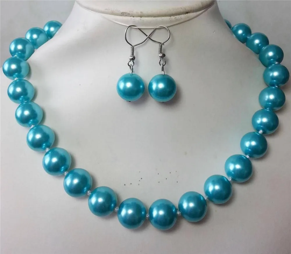 

shippingCharming! 14mm blue South Sea Shell Pearl Necklace 18"Earrings UHE097