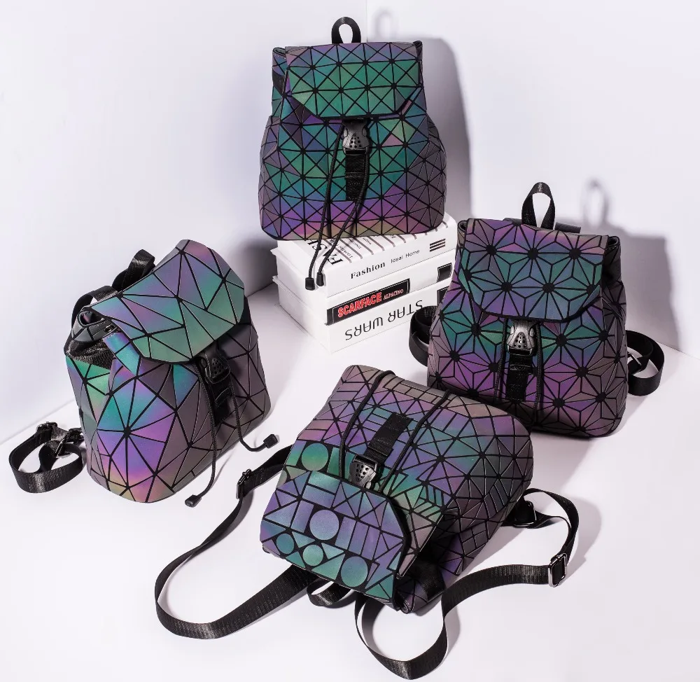 

Fashion Geometric Lattice Mini Backpack Travel School Bag Drawstring Luminous Teen Backpack