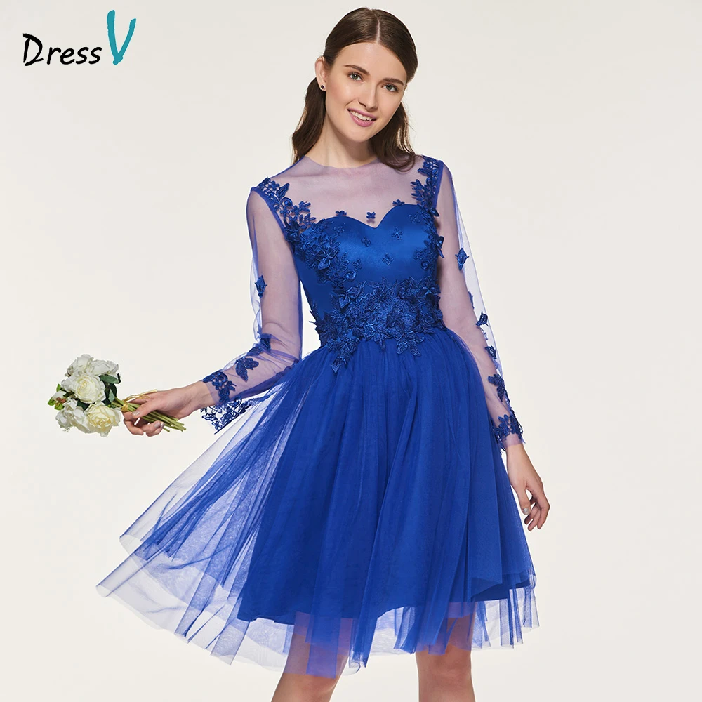 Buy Dressv elegant scoop neck a line dark royal blue