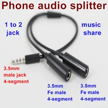 3.5mm audio Jack 4 pin segment earphone splitter adapter headphone extension for music share Y type 1 to 2 dual audio cable