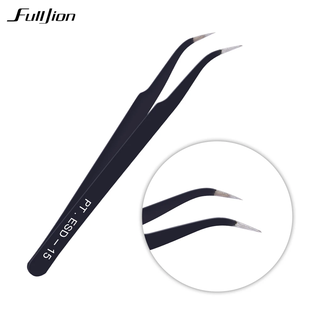 

Fulljion 2Pcs Anti-Static Curved Stainless Steel Curved Straight Eyebrow Tweezers Eyelash Extension Nail Art DIY Makeup Tool Kit