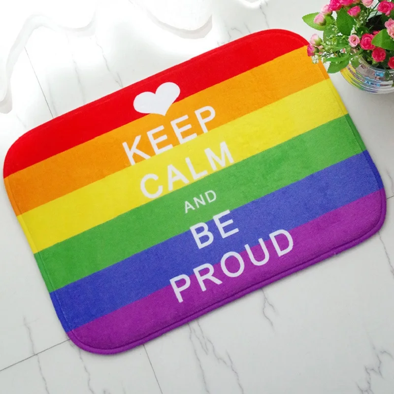Creative rainbow striped thick flannel mats Super Soft Flannel Mat Non-slip Absorbent Doormat Bedroom Kitchen Living Room Mats | Дом и сад