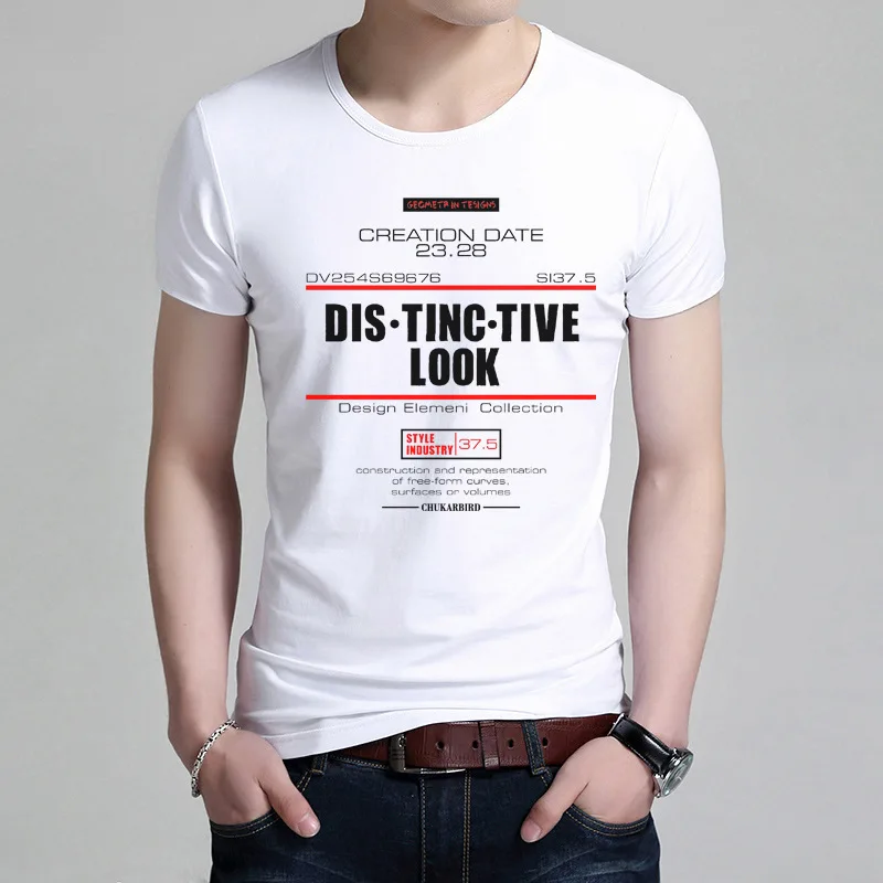 

2019 European And American Men's Short-sleeved T-shirt Youth Fashion Round Neck T-shirt Large Size Printed Slim T-shirt Tide