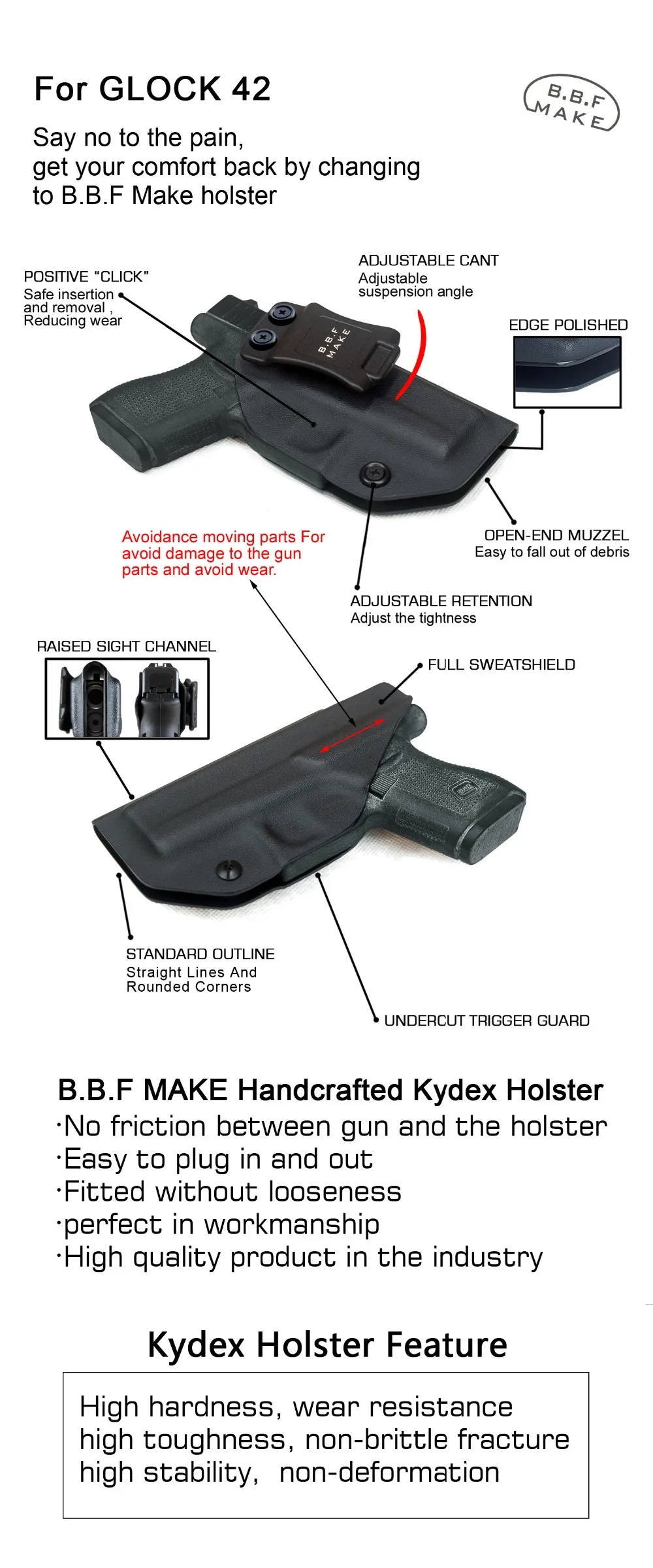 Coldre de Arma Make Kydex Holster Serve Para: Glock 42 Dentro Case Bolsa Pistola Coldres Ocultaram Transportar Bbf Iwb 3 High Quality Esporte e Lazer