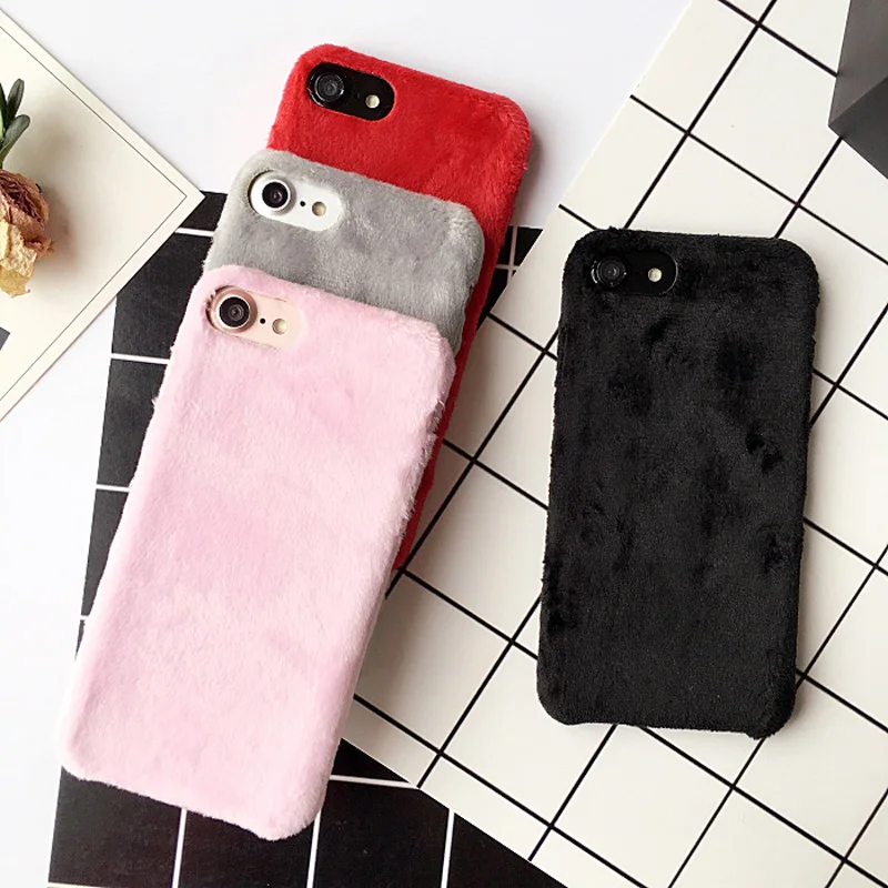 Warm Winter Fur hair Fluffy Case Cover For iPhone 6 6S Plus Soft Velvet
