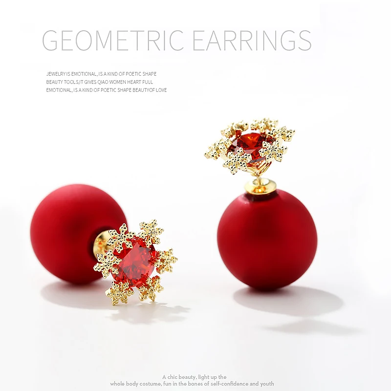 

Fashion Red Ball Snowflake Stud Earrings for Women Wedding Earrings Jewelry For Brides Crystal Rhinestone Earring Bijoux VL