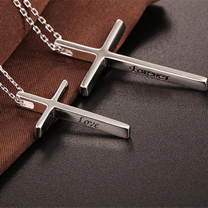 

S925 sterling silver cross pendant simple engraving of lovers and men necklace pendant pure s925 silver jewelry wholesale